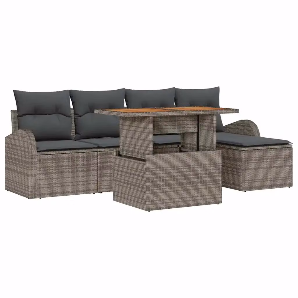 Set Divano da Giardino Moderno vidaXL in Rattan Grigio con Cuscini e Ottoman – 2
