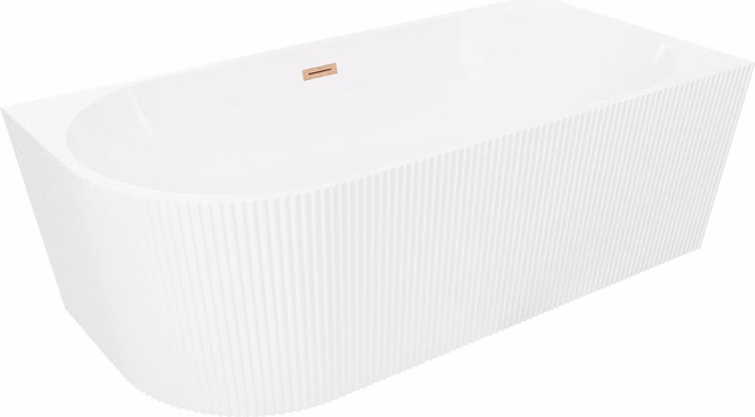 Mexen Silo vasca da bagno indipendente angolare destra rigata 170 x 80 cm, bianca, troppopieno in rame spazzolato