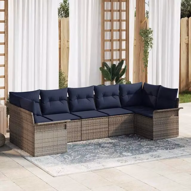 Set Divano da Giardino 7 pz Grigio Poly Rattan 3354184
