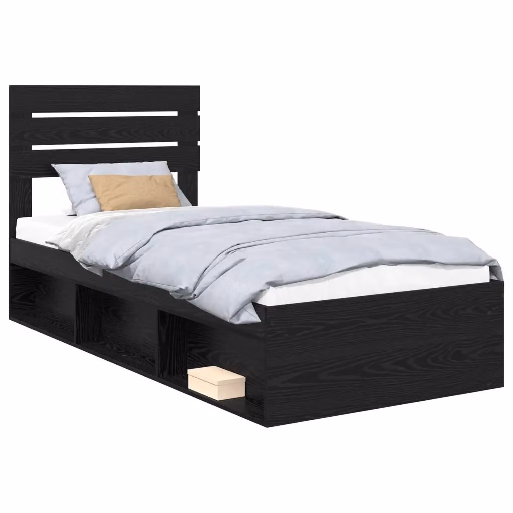 Letto con testiera vidaXL in pino massello nero L/P/H: 190 x 80 x 78 cm – 2
