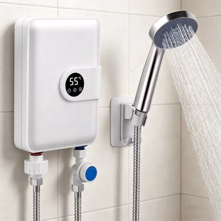 Scaldabagno istantaneo da 5500 W, 220 V, con display LCD, da installare sotto il lavello, in acciaio inossidabile