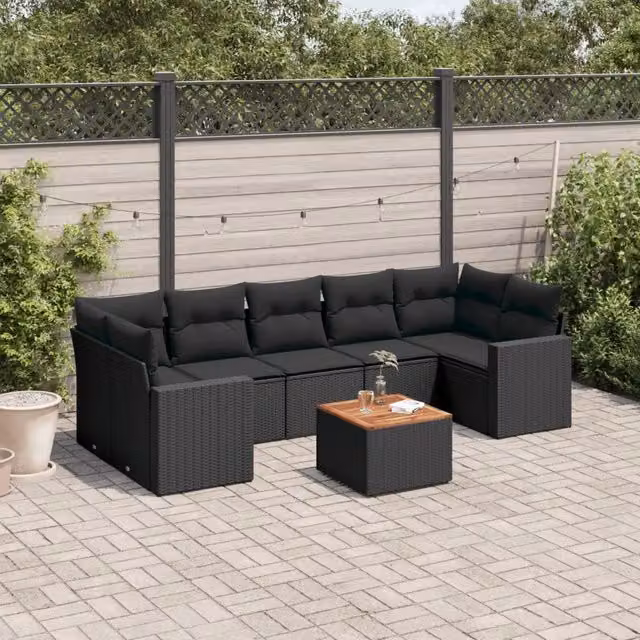 Set Divani da Giardino con Cuscini 8 pz Nero in Polyrattan 3224032