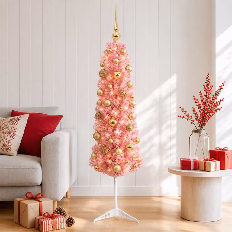 vidaXL Albero di Natale Artificiale Slim con Palline 120 cm 150 LED