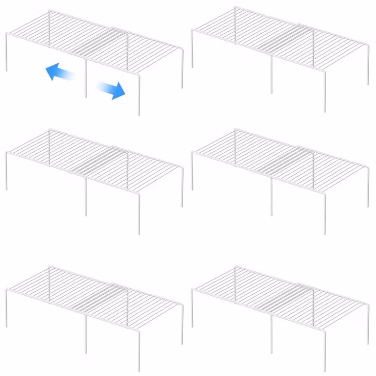 Set di 6 organizer per armadietti da cucina, espandibile, in filo di metallo, colore bianco