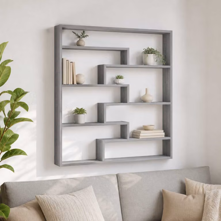 Scaffale da parete moderno vidaXL in legno color grigio L: 103 cm, P: 17 cm, H: 102 cm