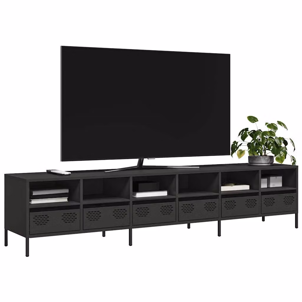 Mobile TV vidaXL Nero in Metallo per Soggiorno e Camera da Letto L: 202 cm, P: 39 cm, H: 43,5 cm – 1