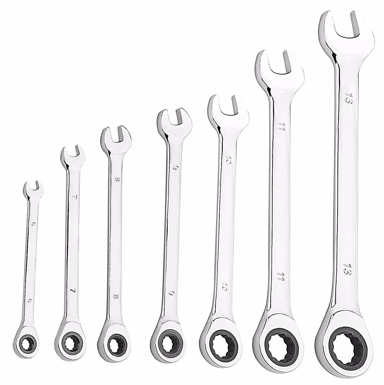 Set di chiavi a cricchetto 7 pezzi - Chiavi a cricchetto ad anello - Chiavi inglesi - Chiavi a forchetta - 72 denti - Acciaio Cr-V - Design bilaterale - Set di chiavi