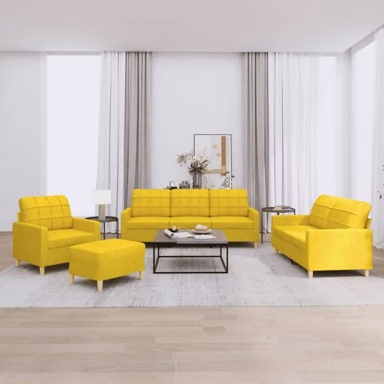 Maison Exclusive - Set divano 4 pezzi con cuscini in tessuto giallo chiaro