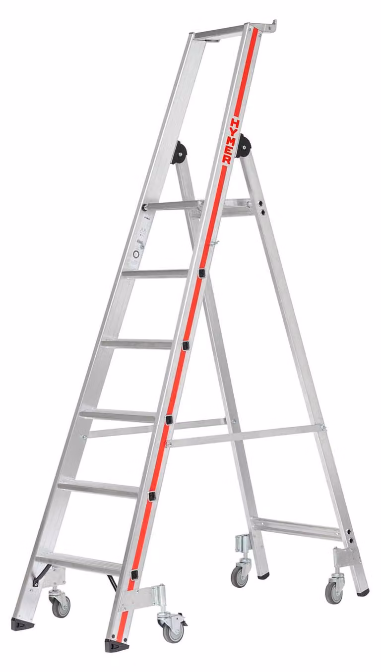 Scala a pioli Hymer con piattaforma e rotelle, 4 gradini