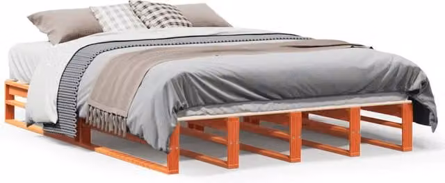 Letto matrimoniale in legno di pino color marrone cera con doghe in legno, L/P: 160 x 200 cm