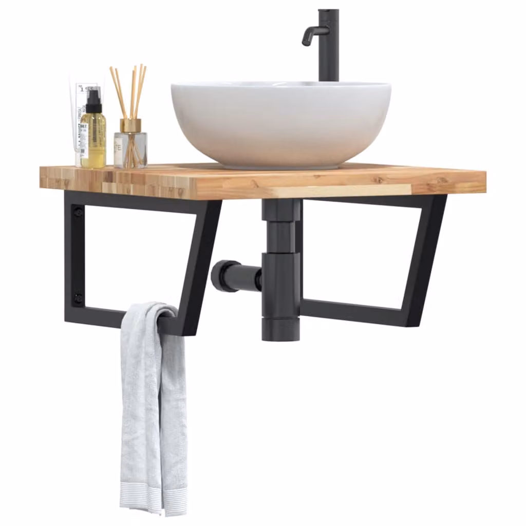 Ripiano a parete per lavabo vidaXL in legno di acacia e metallo nero e marrone