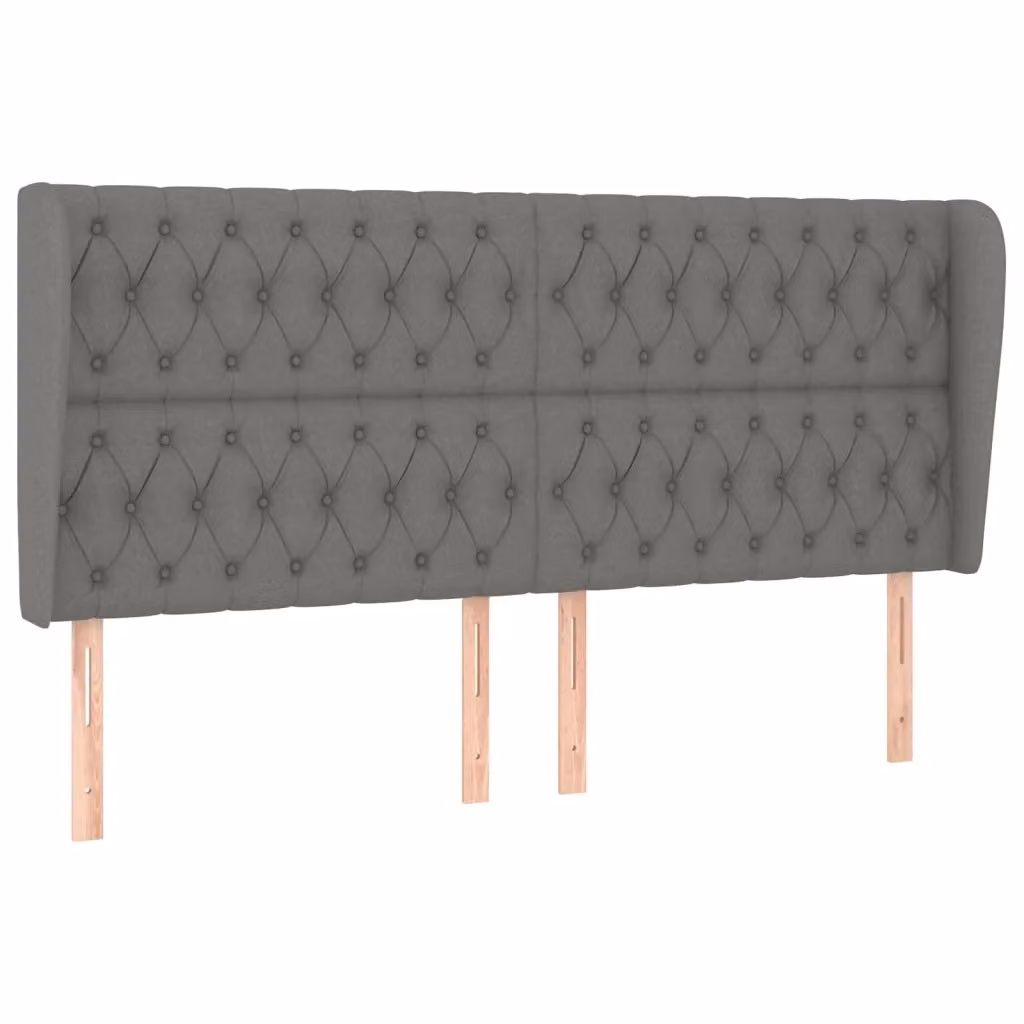 Testiera ad orecchio Design Mania in tessuto grigio con struttura in legno di larice, L: 203 cm, P: 23 cm, H: 118/128 cm – 2