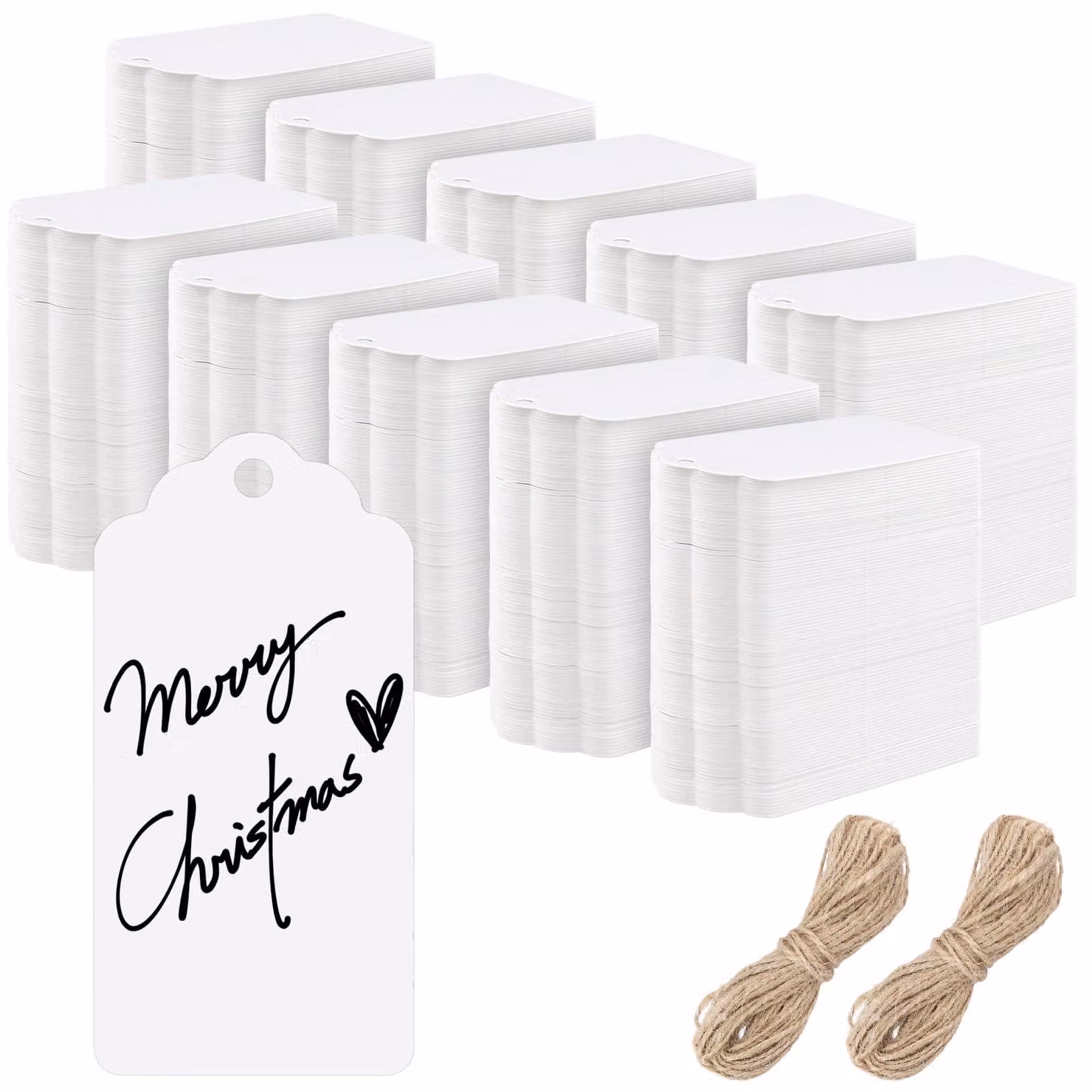Etichette in carta kraft, 1000 pezzi, 9x4,5 cm, bianche, con cordino