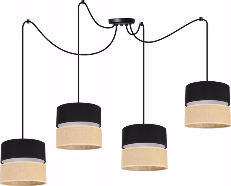 Light-Home Juta Spider lampada a sospensione - Metallo con paralume in tessuto - E27 - Spider a 4 luci 20 cm - Base nera e juta e nero