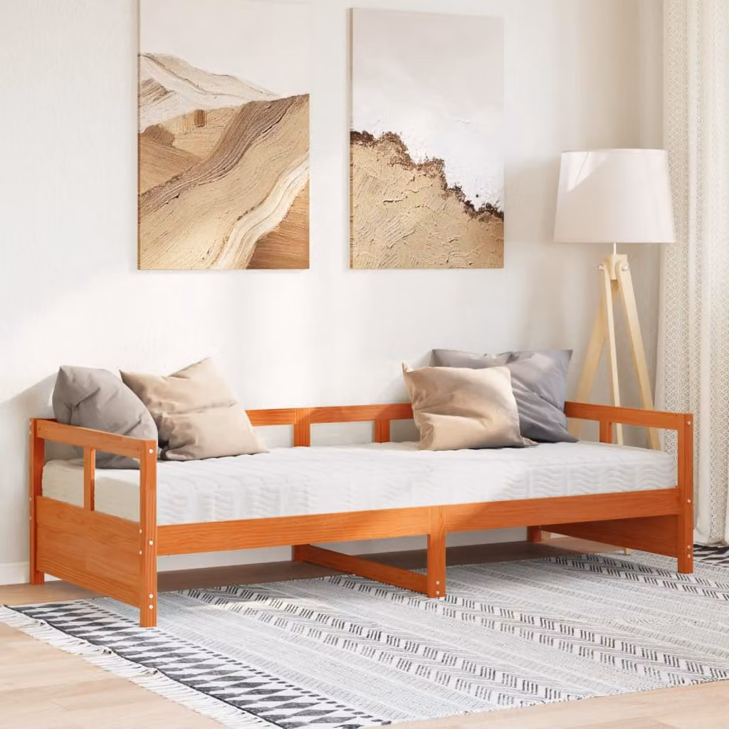 vidaXL Dormeuse con Materasso in Schiuma e Struttura in Legno di Pino Massello, Marrone e Bianco, L/P/H: 200 x 90 x 56 cm