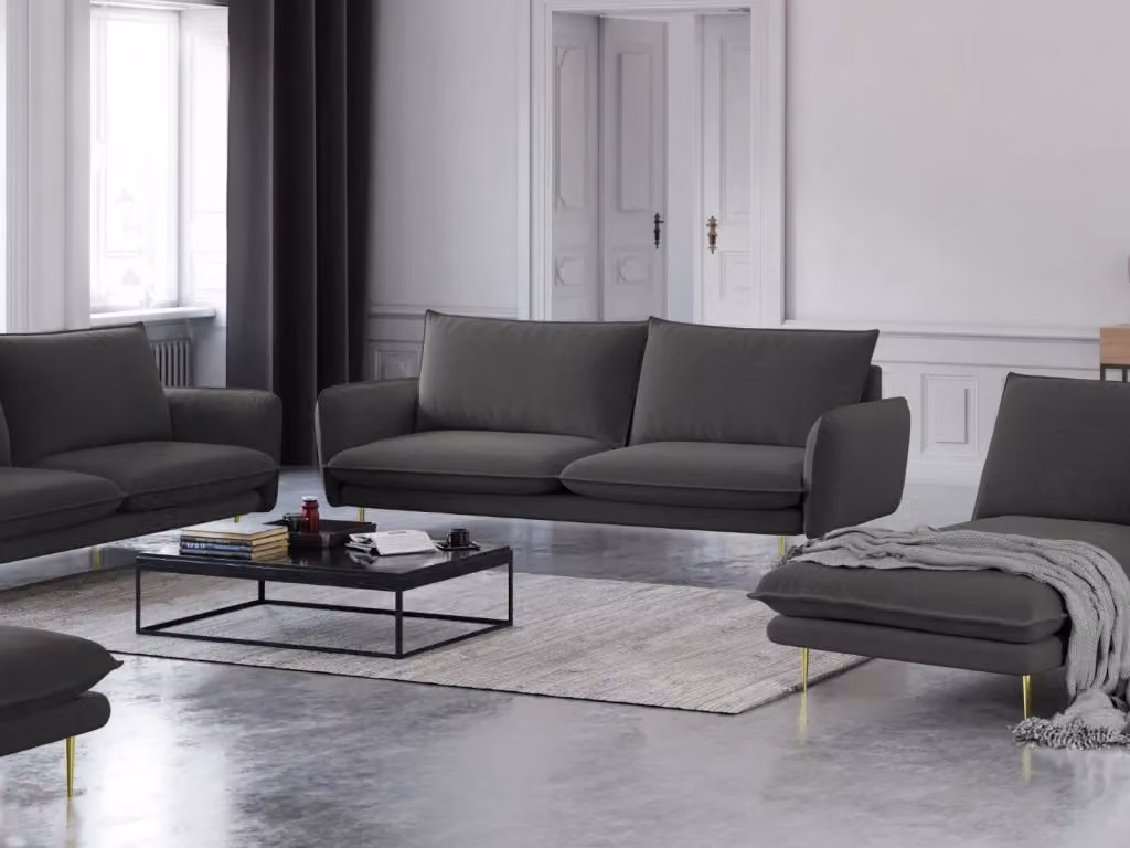 Divano 4 posti Vienna Cosmopolitan Design in tessuto strutturato grigio scuro con dettagli oro L: 230 cm, P: 95 cm, H: 76 cm – 2