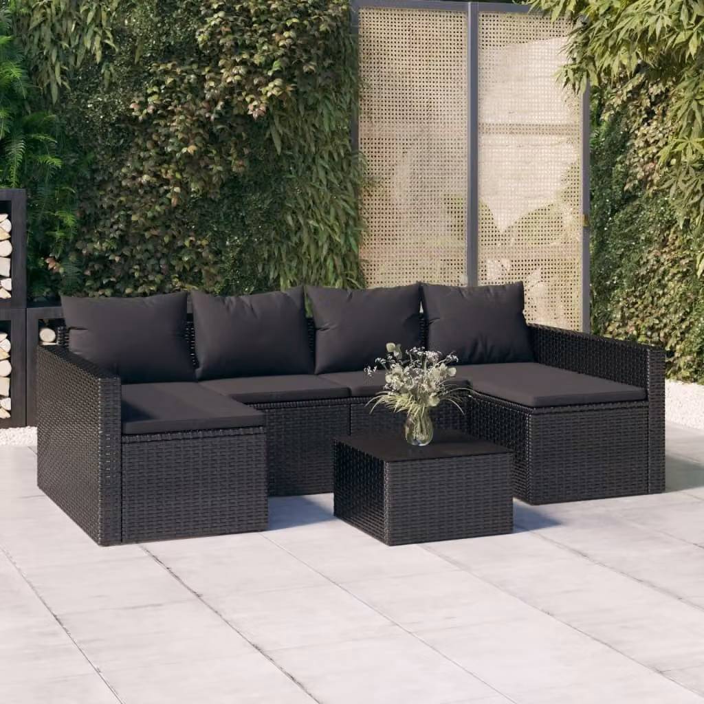 Set da giardino vidaXL in polyrattan nero con divani e tavolino con cuscini inclusi