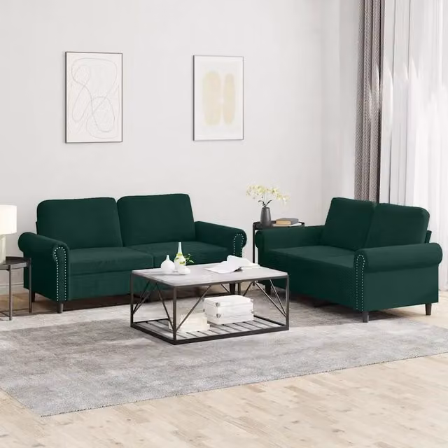 Set di 2 divani moderni vidaXL in velluto verde con cuscini inclusi – 1