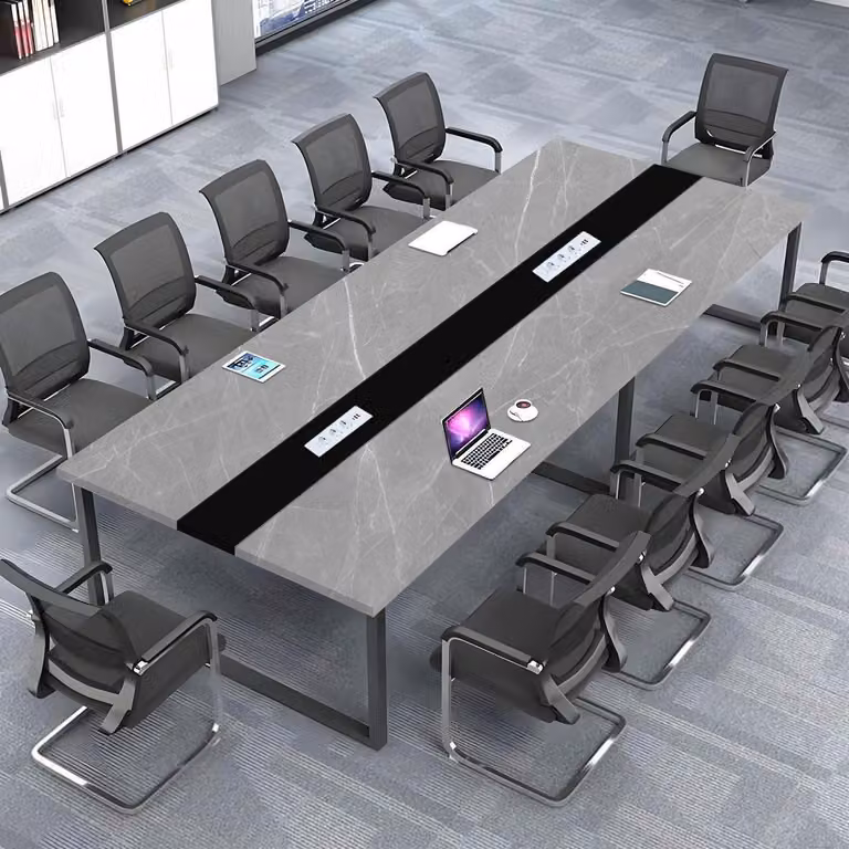 Tavolo da conferenza con sistema di gestione dei cavi, dimensioni 240x120x74 cm, design moderno, ideale per l'ufficio