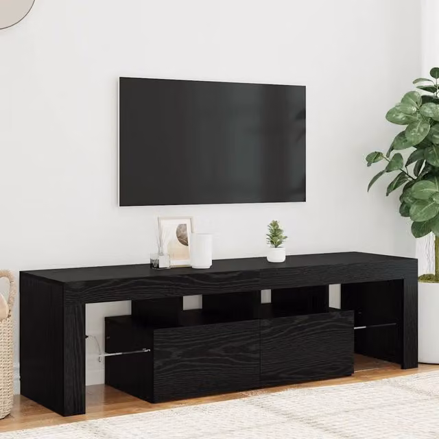 Mobile Porta TV con LED Rovere Nero 140x36,5x40 cm Truciolato 862030