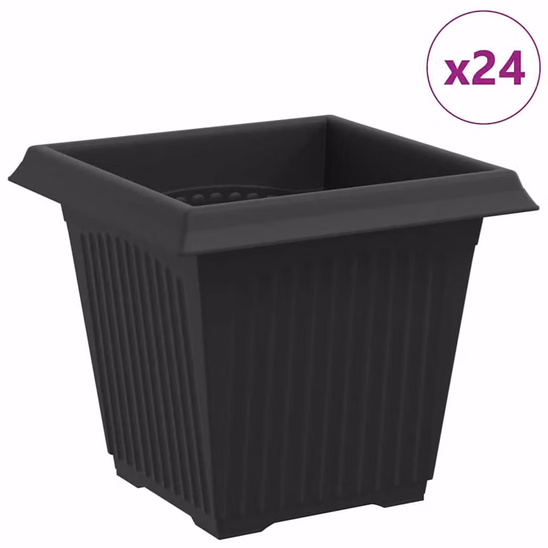 Vaso quadrato per fiori 24 pcs Nero 16 x 16 x 14 cm Plastica