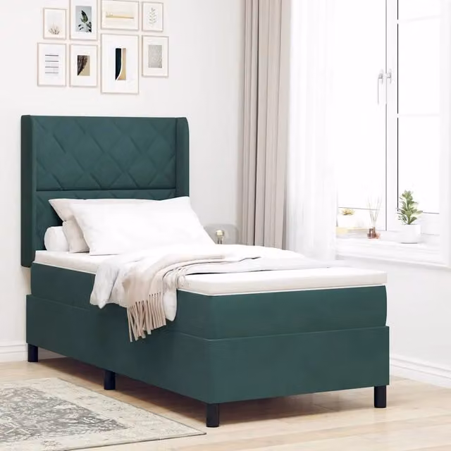 Letto a molle con testiera in velluto verde vidaXL L/P: 90 x 190 cm