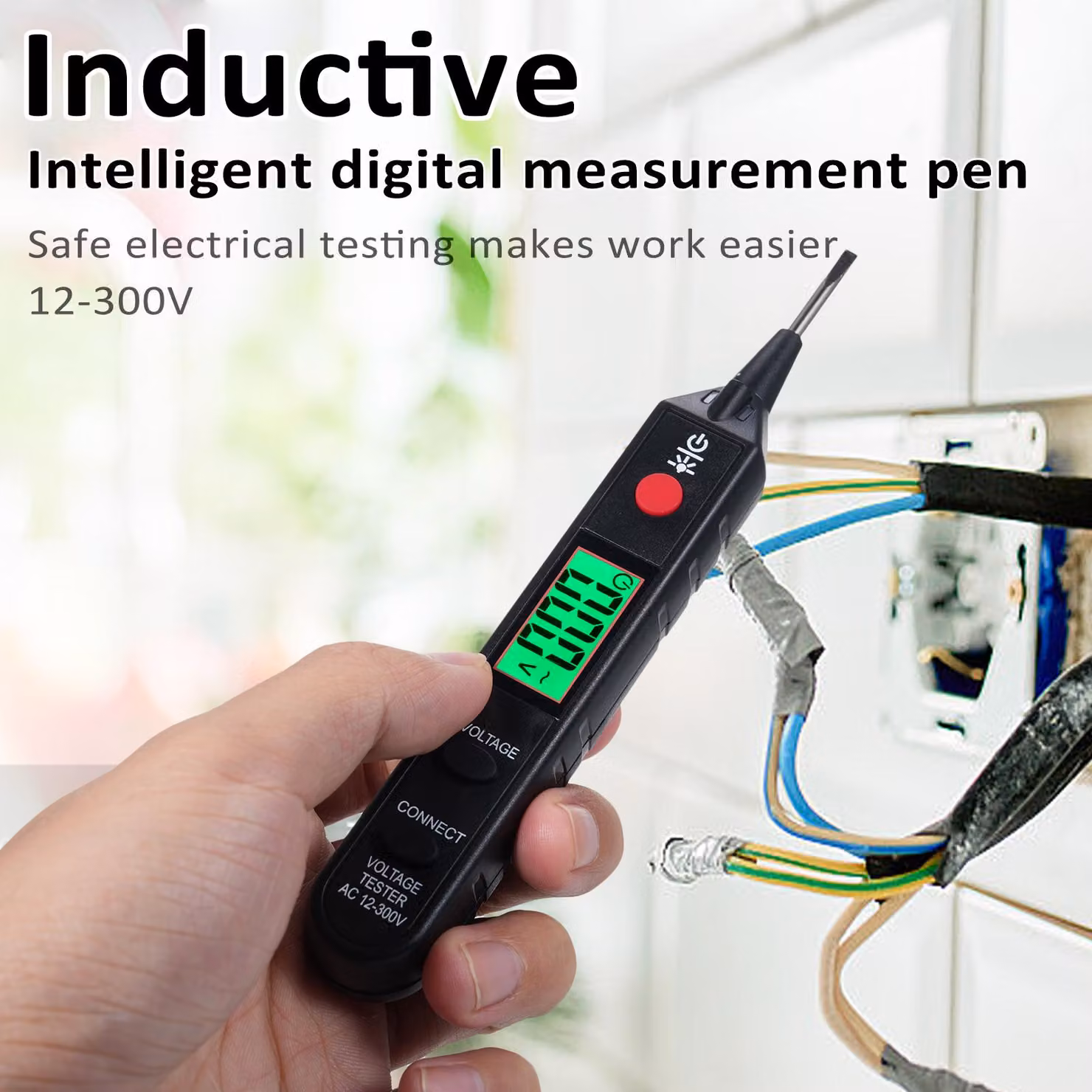 Tester di tensione, senza contatto, gamma AC 12-300 V, fili neutri e sotto tensione, elettrico con allarme acustico
