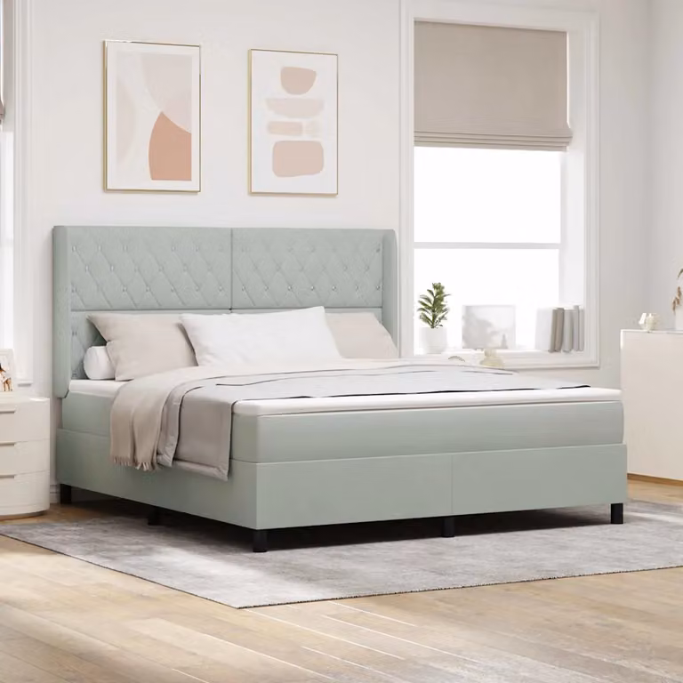 Letto a molle con materasso vidaXL in velluto grigio chiaro con illuminazione sottostante e porta USB L/P: 180 x 200 cm