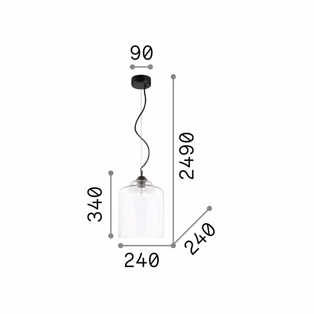 Lampada a sospensione IDEAL LUX Bistro in stile Art Déco con vetro trasparente e metallo nero, attacco E27, diametro: 24 cm – 2