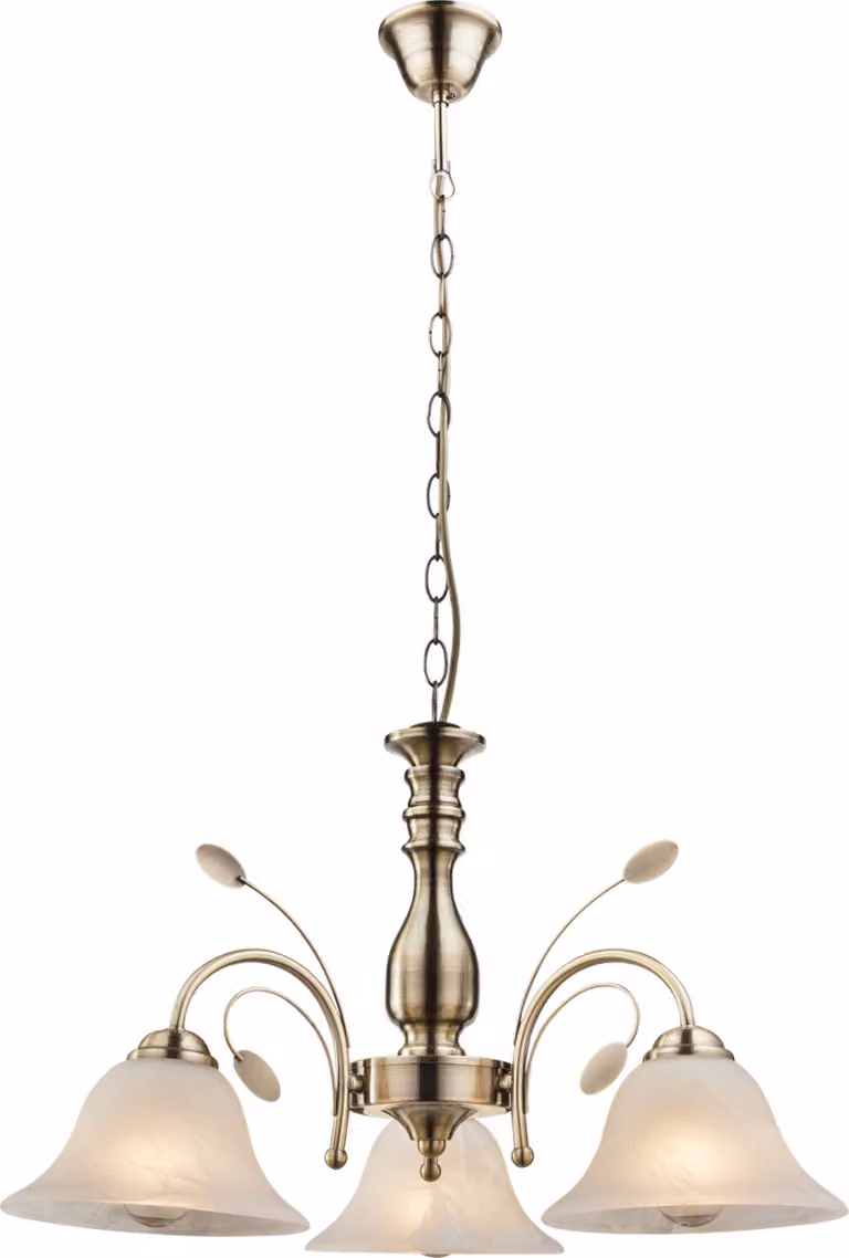 Globo Lighting lampadario metallo ottone antico, vetro, bianco, cavo PVC champagne, ø: 570mm, H: 1000mm, excl. 3x E27 60W 230V