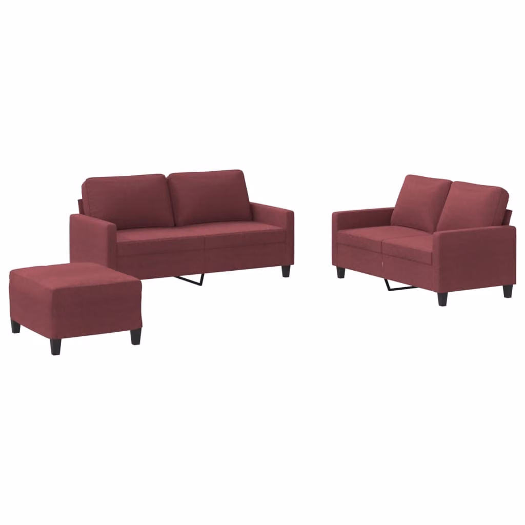 vidaXL Set di divani a 3 pezzi con cuscini in tessuto rosso vino