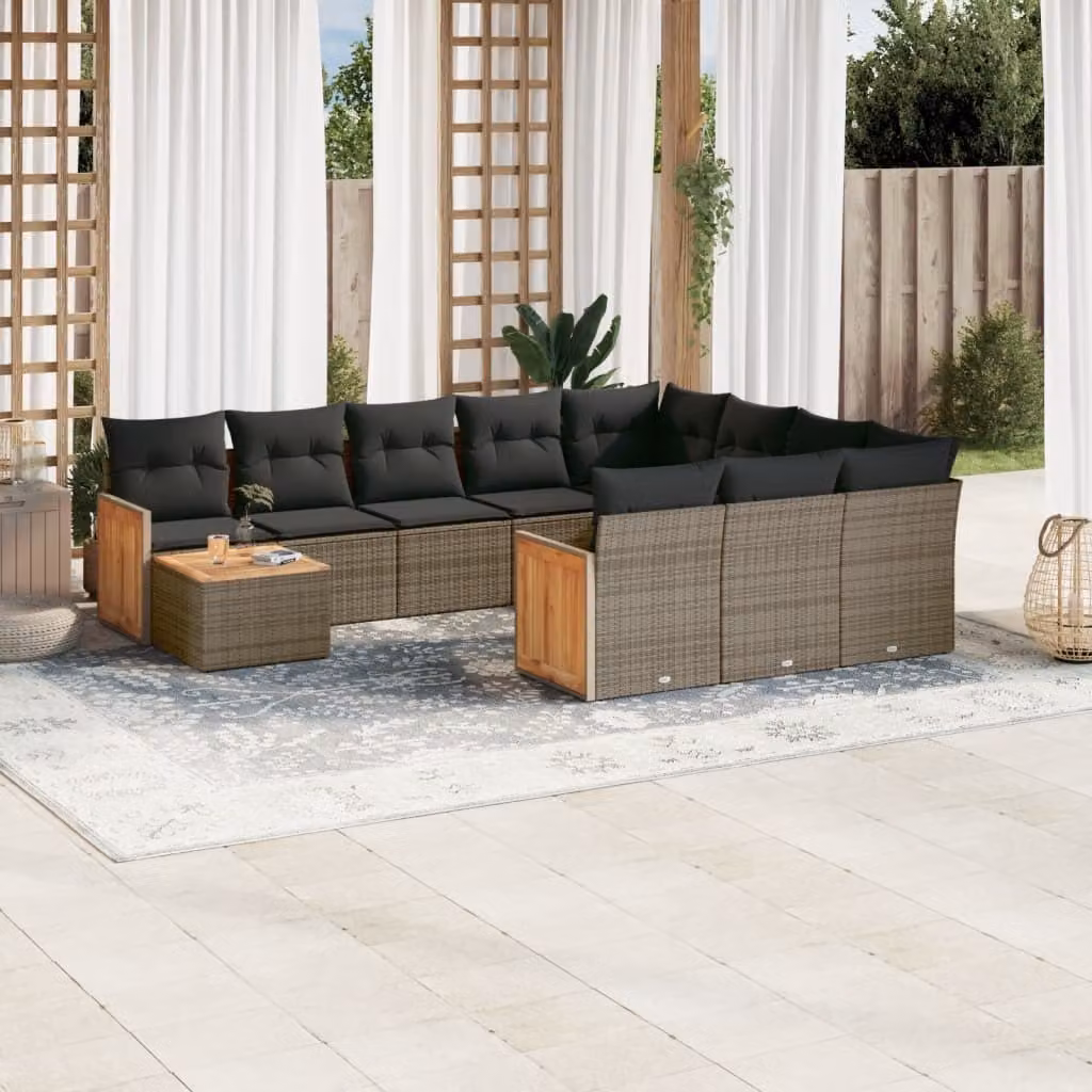 Maison Exclusive - Set da giardino 11 pezzi con cuscini Grigio Poly Rattan