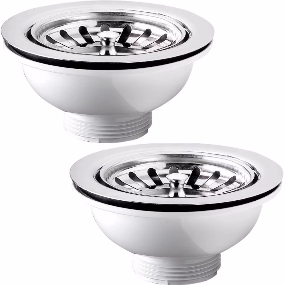 Schläfer 439726.02 | Piletta di Scarico per Lavello Tipo Basket Senza Troppo Pieno, Dimensione 1" 1/2, Foro Ø 90mm, Pilettone Ø 114mm, Piletta Standard in Acciaio Inox con Vite e Cestello, 2 Pezzi