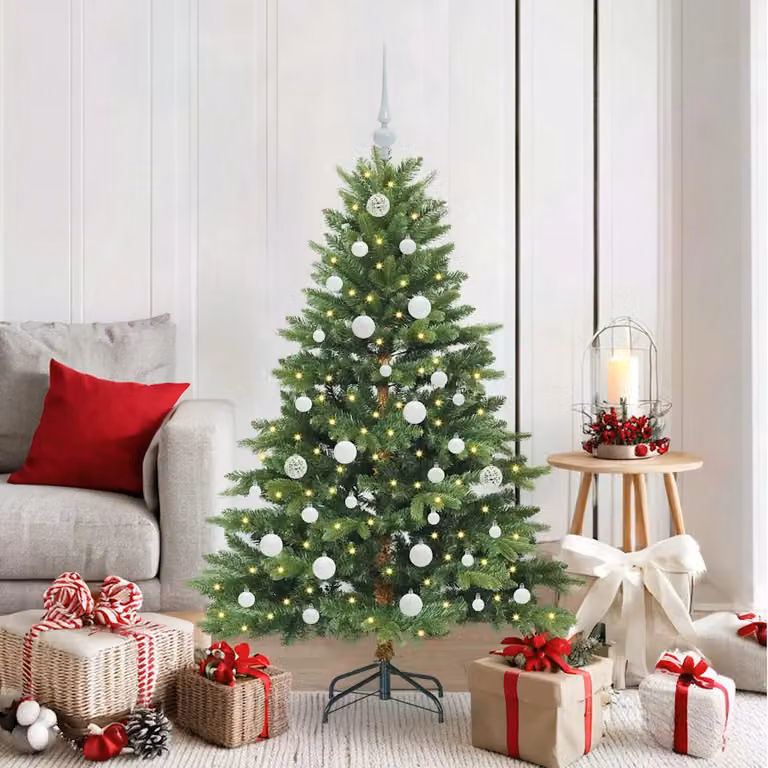 Albero di Natale artificiale vidaXL verde con 150 LED luce bianca calda in PE e PVC, Altezza: 150 cm