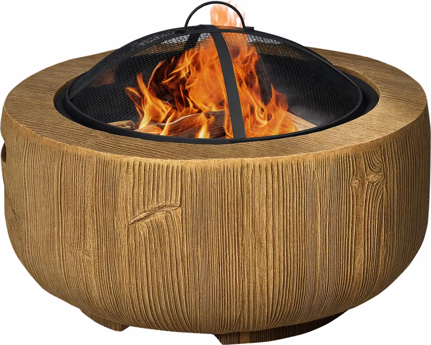 Bacinella da fuoco con design a tronco d'albero, griglia antiscintille, griglia per il carbone, paletta, dimensioni Ø 61,5 x 39 cm