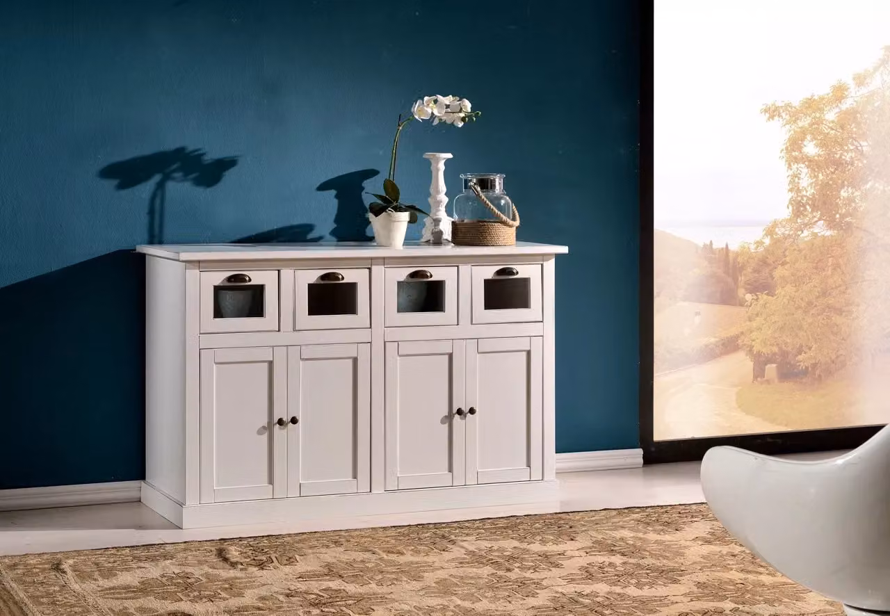 Madia credenza con 4 porte e 4 cassetti in legno bianco Mobili 2G L/P/H: 130 x 50 x 86 cm – 2