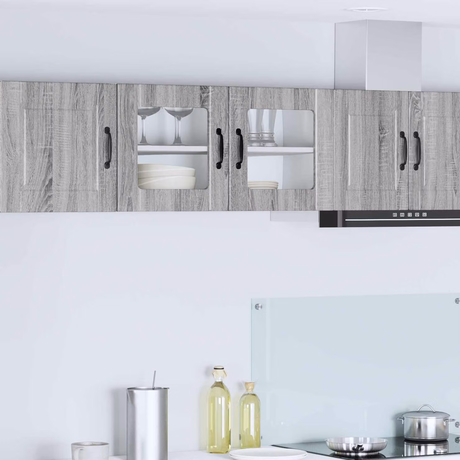 Mobile da parete PORTO vidaXL in legno e vetro, Grigio Sonoma, L 80 x P 31 x H 40 cm
