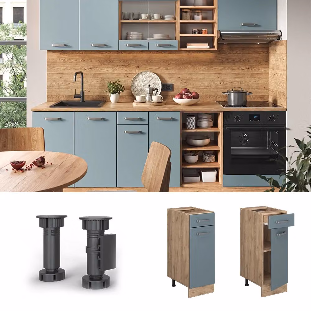 Mobiletto base per cucina R-Line Vicco Grigio-blu e Rovere dorato L: 30 cm – 2