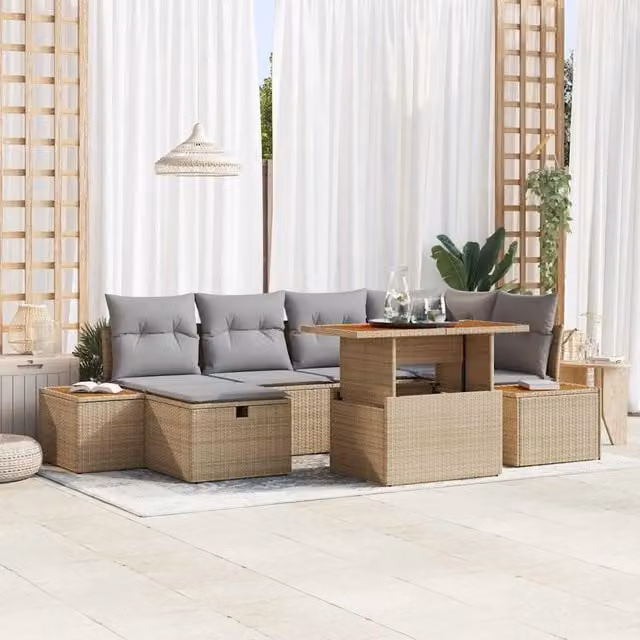 Set Divano da Giardino 7 pz Beige polyrattan 3360080