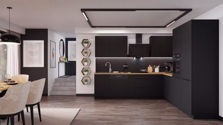 Cucina ad angolo SIENA 280x270 cm, cucina componibile, cucina ad angolo, cucina nera opaca