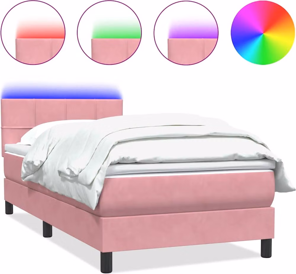 Letto a Molle con Materasso e LED Rosa 80x220 cm Velluto