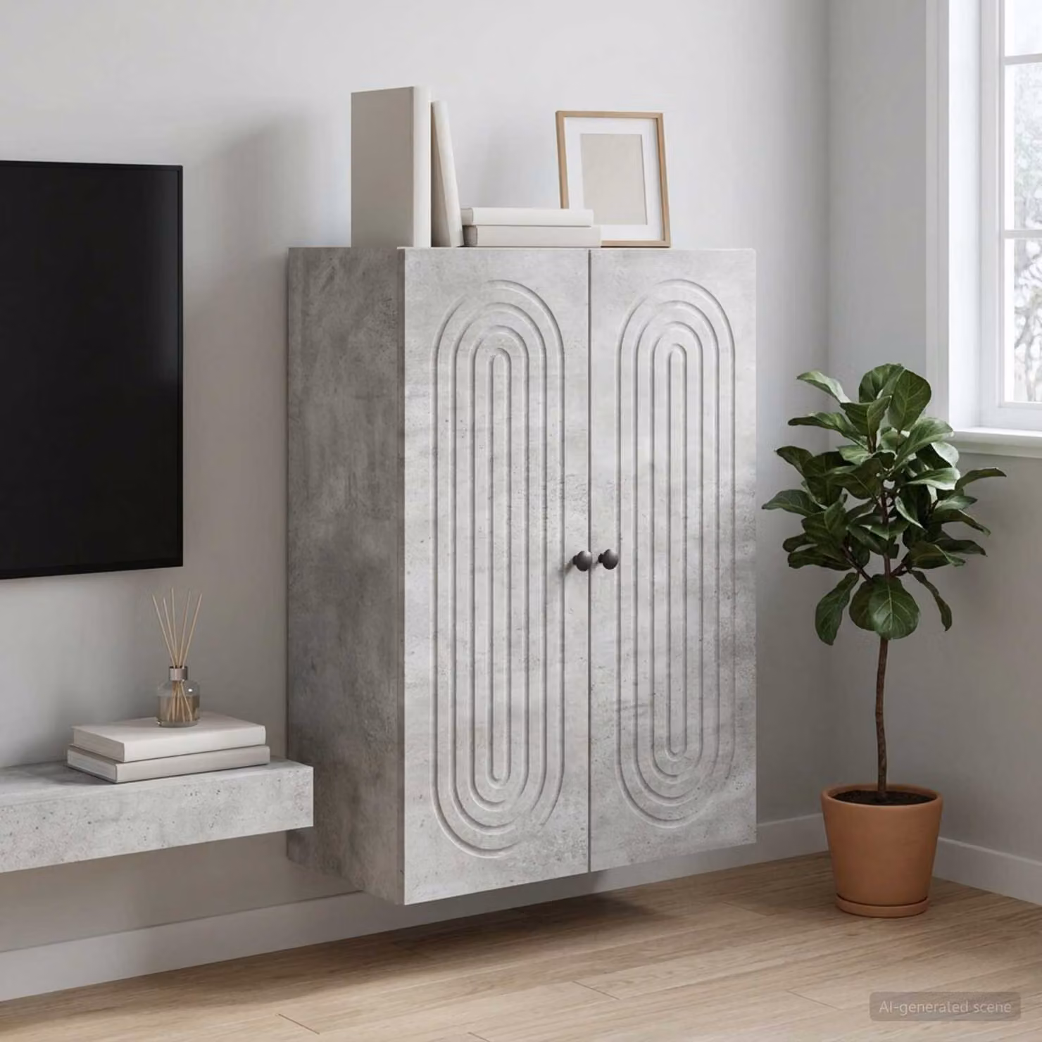Mobiletto a muro vidaXL moderno in legno grigio opaco con ante a battente e ripiani interni L/P/H: 66 x 34,5 x 90 cm