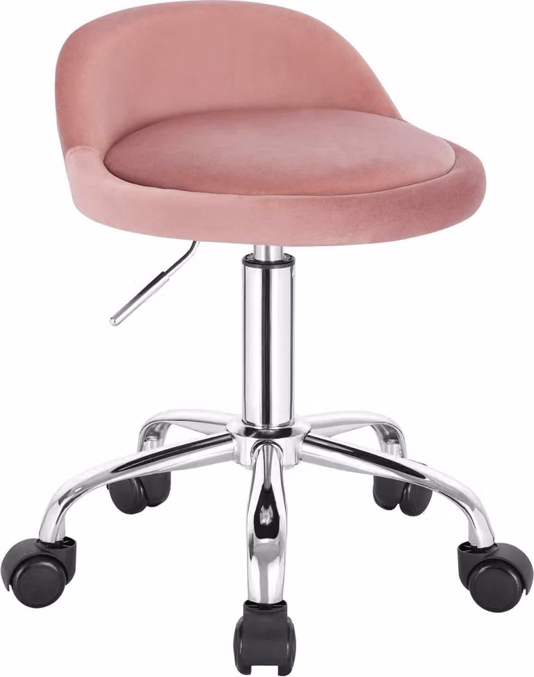 Sgabello da ufficio WOLTU con rotelle, sgabello girevole regolabile in altezza, sgabello a dondolo con schienale basso, sgabello da lavoro rosa, altezza della seduta 43-54,5 cm