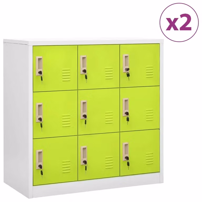 Set di 2 armadietti moderni HELLOSHOP26 in acciaio grigio con serratura, L/P/H: 90 x 45 x 92,5 cm