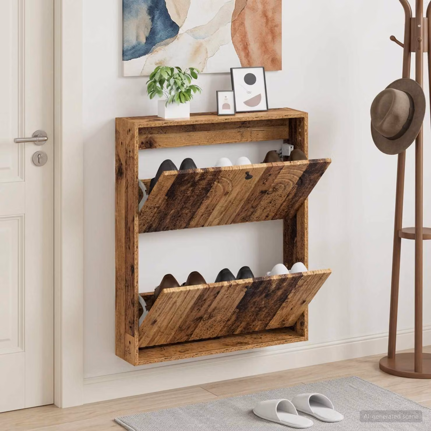 Mobiletto per scarpe da muro vidaXL ALKMAAR moderno con scomparti basculanti, L: 71 cm, P: 17 cm, H: 86 cm