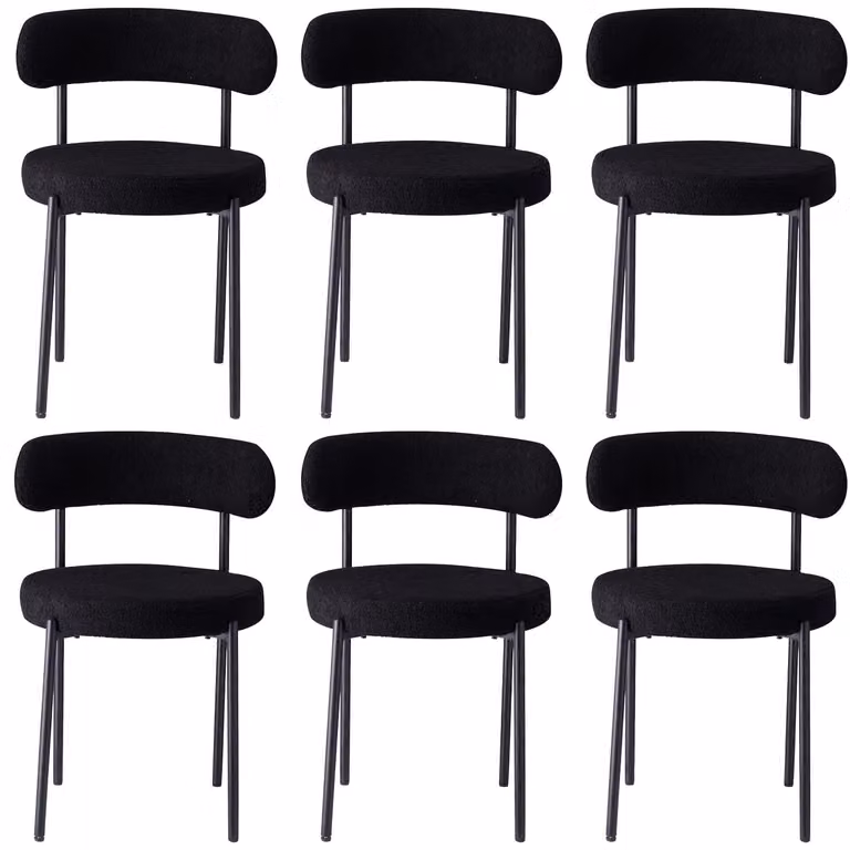 Sedie da pranzo - Set di 6 sedie imbottite - Schienale curvo - Seduta rotonda - Gambe in metallo - Design moderno e retrò - Colore nero