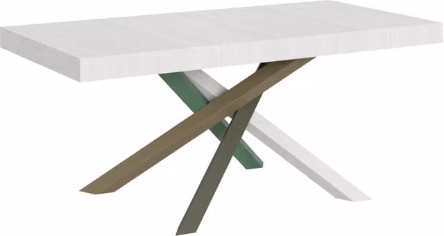 Tavolo allungabile moderno Bs Com in bianco frassino con telaio a X L/P/H: 284 x 90 x 77 cm