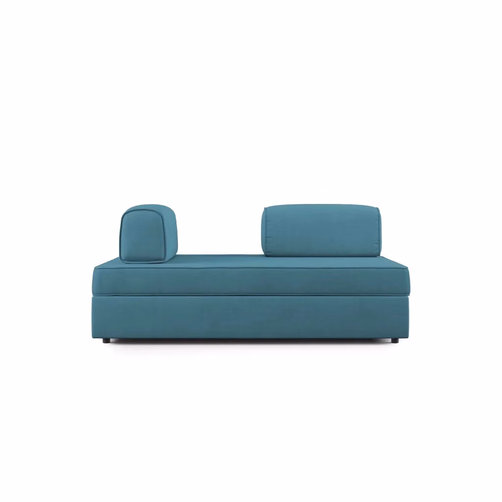 Divano Liberty Divani.Store con pouf estraibile e schienali mobili in tessuto impermeabile azzurro L: 180 cm – 2