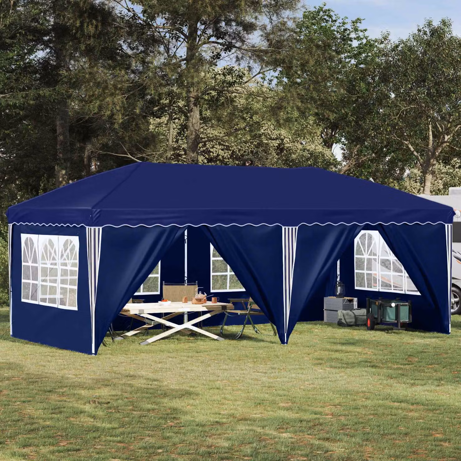 vidaXL Tenda per feste a pop-up Blu L: 575 cm, P: 288 cm, H: 245 cm