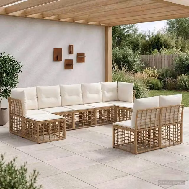Set di divani da esterno 9-Posti Naturale e Bianco Crema 3437558